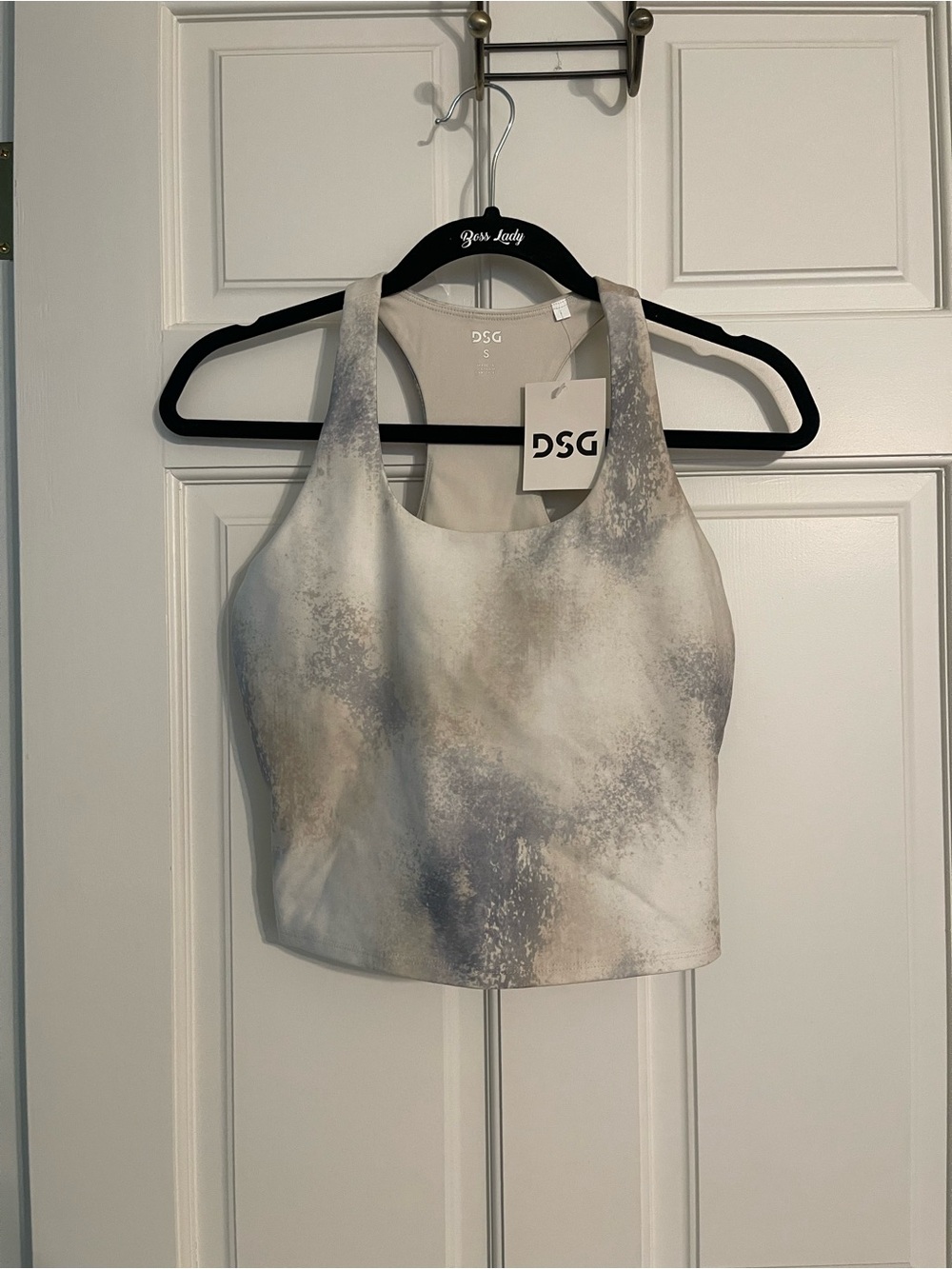 DSG Neutral Gray Beige Tie-Dye Racerback Crop Top